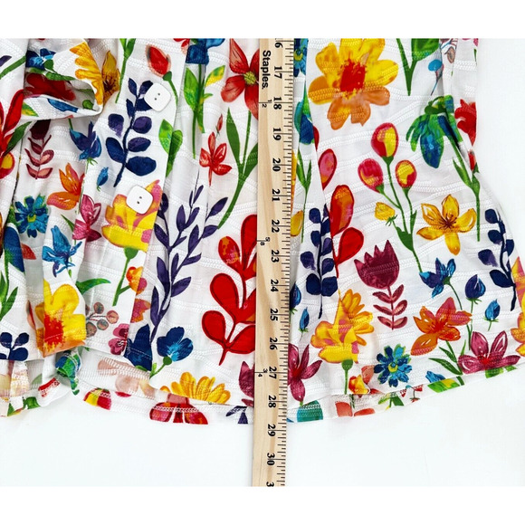 Ali Miles Womens Floral Button Up Shirt Size 1X 3/4 Bell Sleeves Artsy Colorful - Picture 9 of 10
